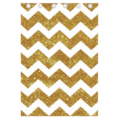 Gold And White Chevron Pattern Print Curtain