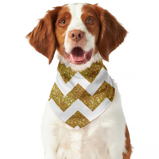 Gold And White Chevron Pattern Print Dog Bandana