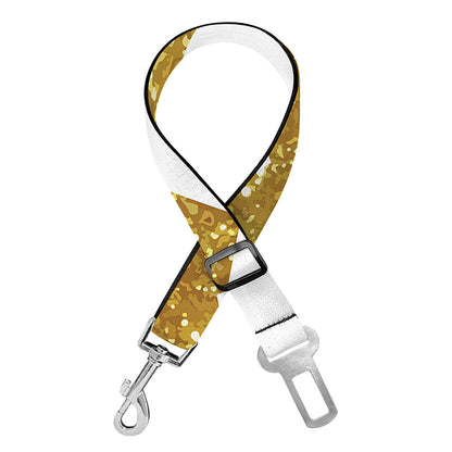 Gold And White Chevron Pattern Print Dog Seat Belt