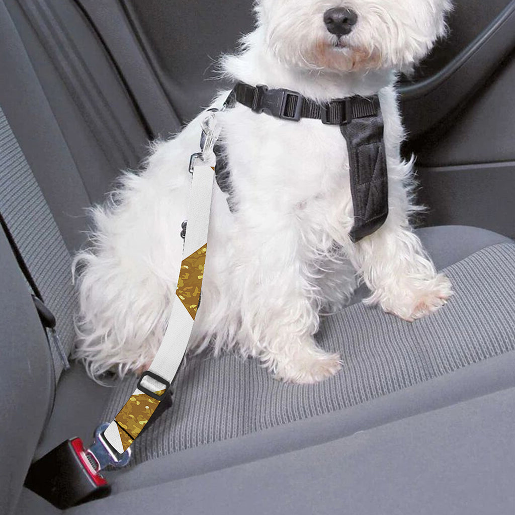 Gold And White Chevron Pattern Print Dog Seat Belt
