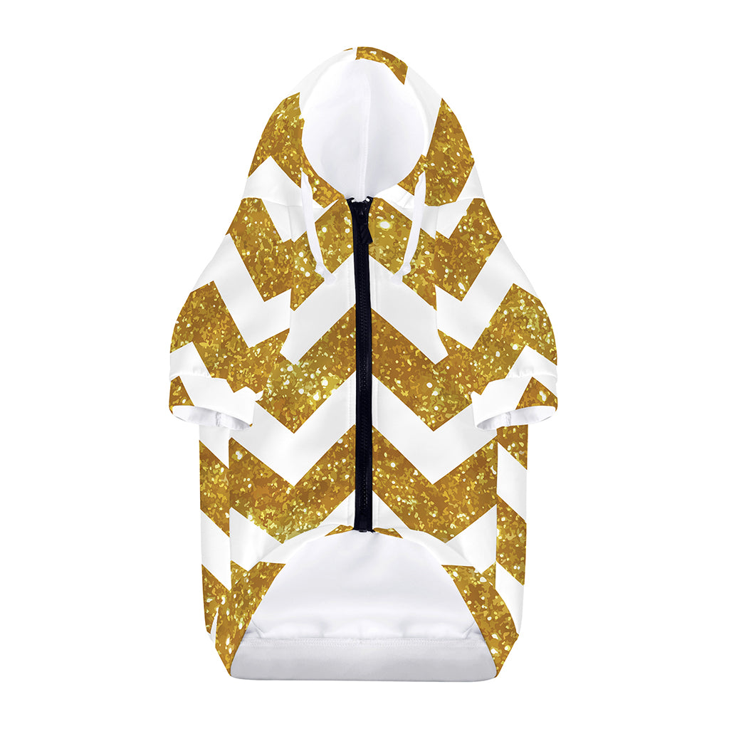 Gold And White Chevron Pattern Print Dog Zip Up Hoodie