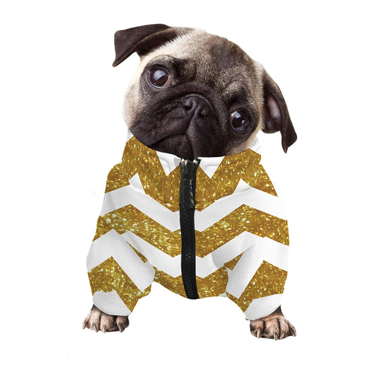 Gold And White Chevron Pattern Print Dog Zip Up Jacket