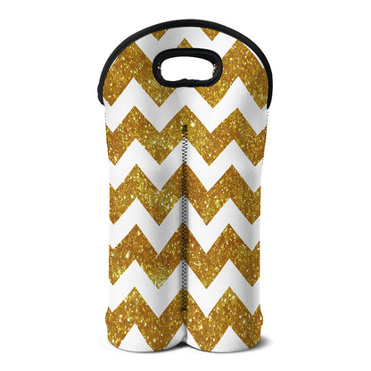 Gold And White Chevron Pattern Print Double Neoprene Wine Tote