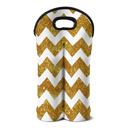 Gold And White Chevron Pattern Print Double Neoprene Wine Tote