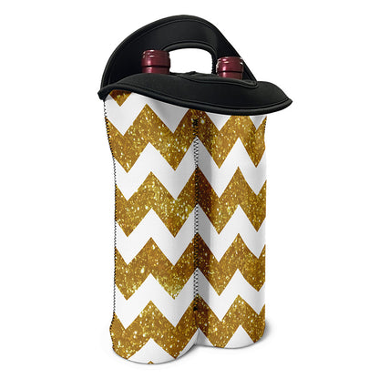Gold And White Chevron Pattern Print Double Neoprene Wine Tote