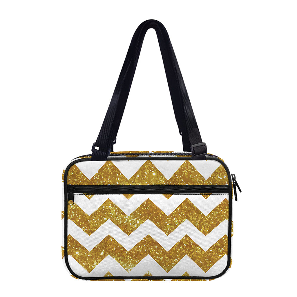 Gold And White Chevron Pattern Print Double Strap Bible Bag