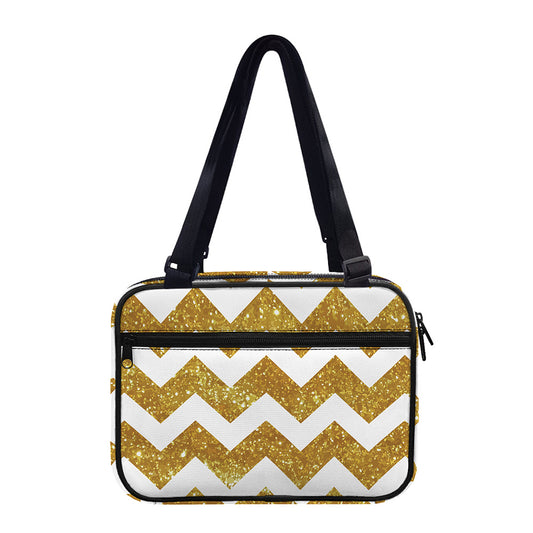 Gold And White Chevron Pattern Print Double Strap Bible Bag