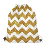 Gold And White Chevron Pattern Print Drawstring Bag