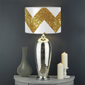 Gold And White Chevron Pattern Print Drum Lamp Shade