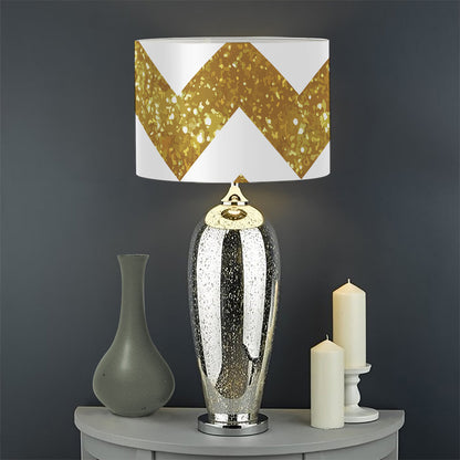 Gold And White Chevron Pattern Print Drum Lamp Shade