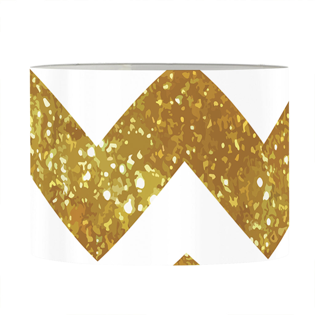 Gold And White Chevron Pattern Print Drum Lamp Shade