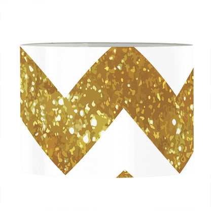 Gold And White Chevron Pattern Print Drum Lamp Shade