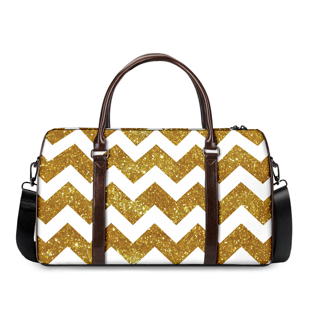 Gold And White Chevron Pattern Print Duffle Bag