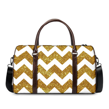 Gold And White Chevron Pattern Print Duffle Bag