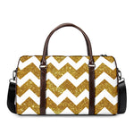 Gold And White Chevron Pattern Print Duffle Bag