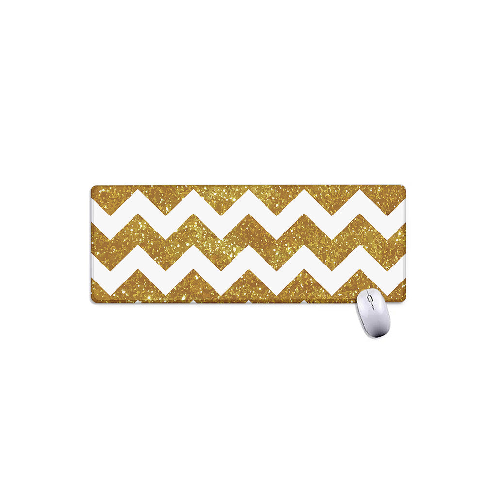 Gold And White Chevron Pattern Print Extended Mouse Pad