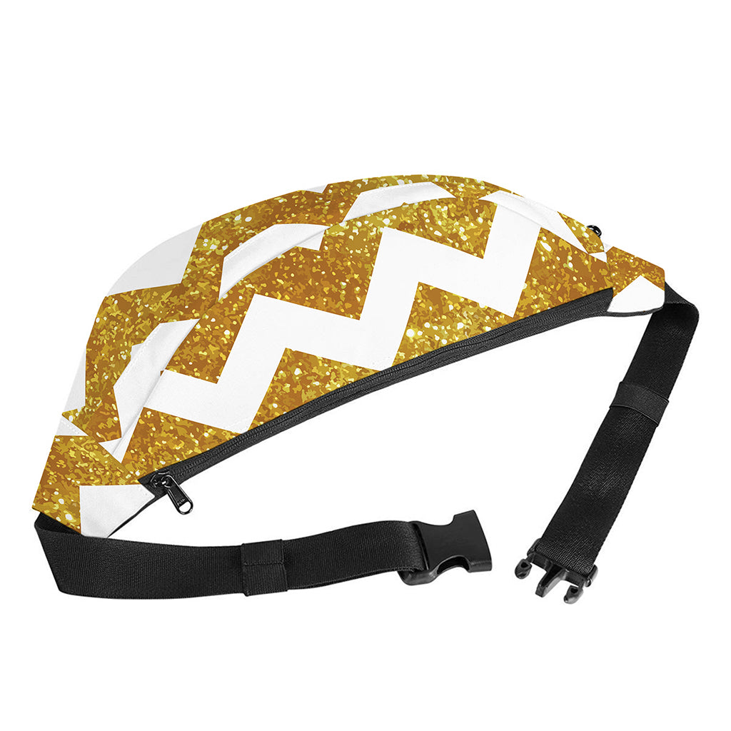 Gold And White Chevron Pattern Print Fanny Pack