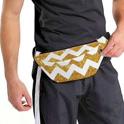 Gold And White Chevron Pattern Print Fanny Pack