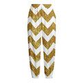 Gold And White Chevron Pattern Print Fleece Lined Knit Pants