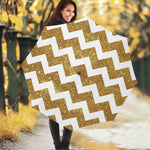 Gold And White Chevron Pattern Print Foldable Umbrella