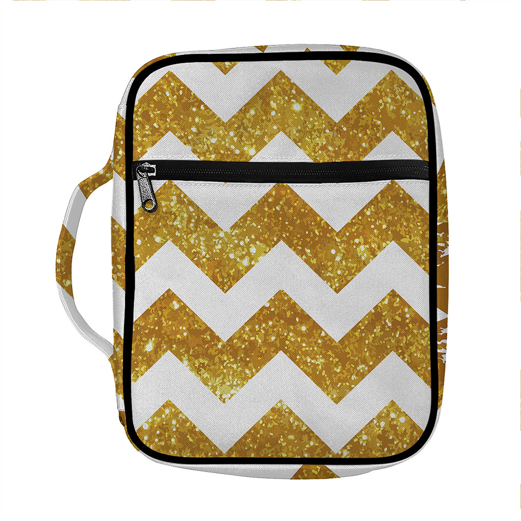 Gold And White Chevron Pattern Print Front Pocket Bible Bag