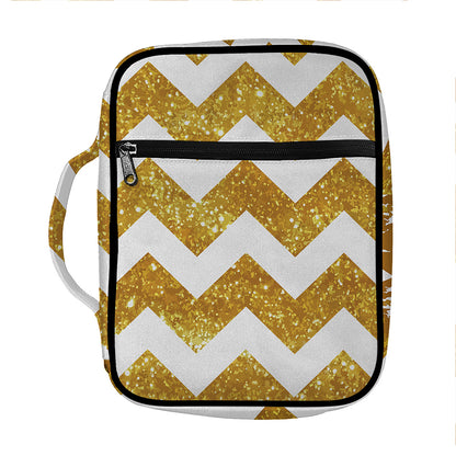 Gold And White Chevron Pattern Print Front Pocket Bible Bag