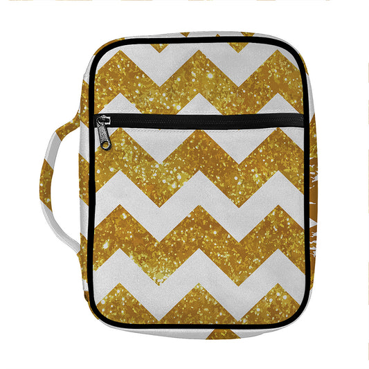 Gold And White Chevron Pattern Print Front Pocket Bible Bag