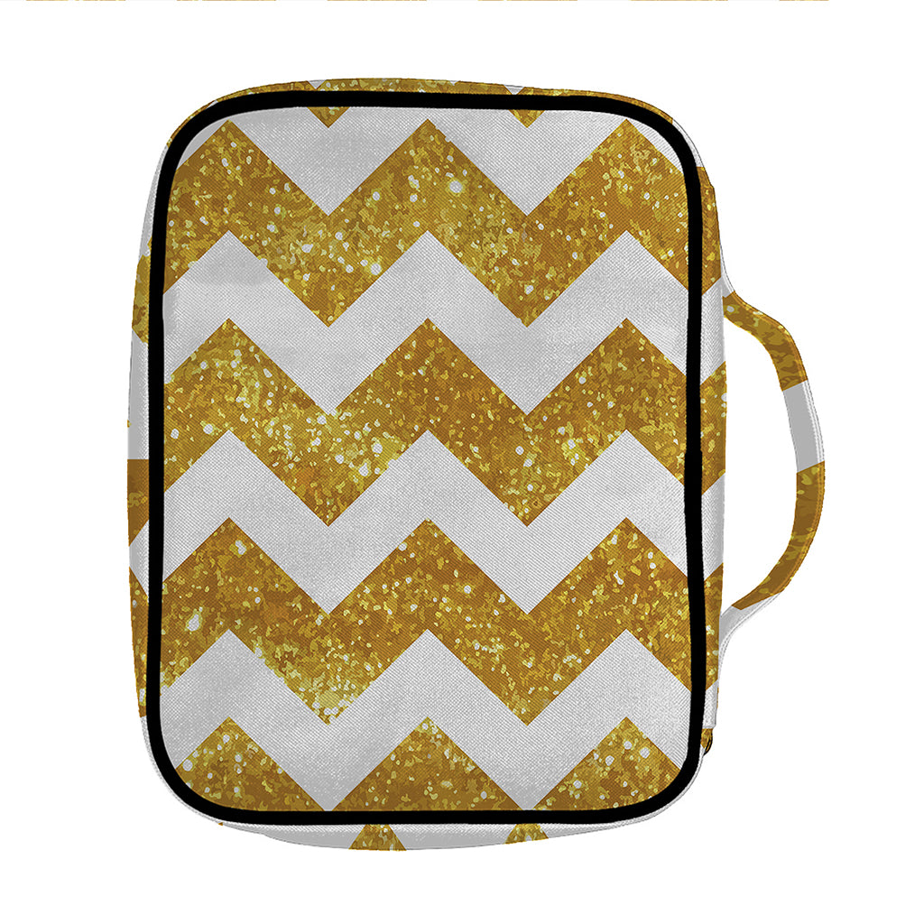 Gold And White Chevron Pattern Print Front Pocket Bible Bag