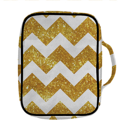 Gold And White Chevron Pattern Print Front Pocket Bible Bag