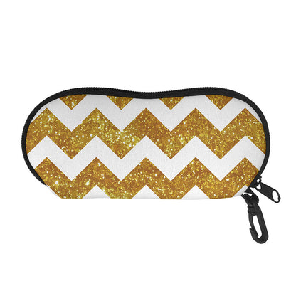 Gold And White Chevron Pattern Print Glasses Case
