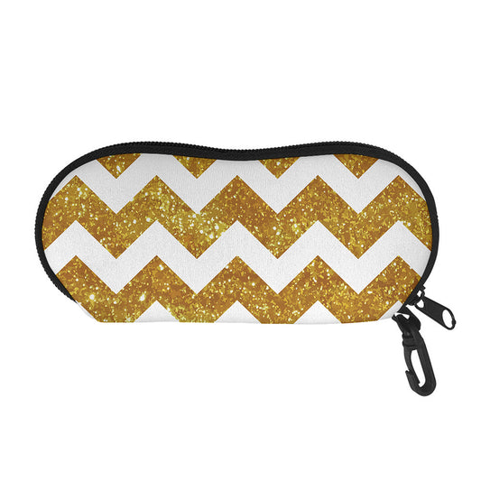 Gold And White Chevron Pattern Print Glasses Case