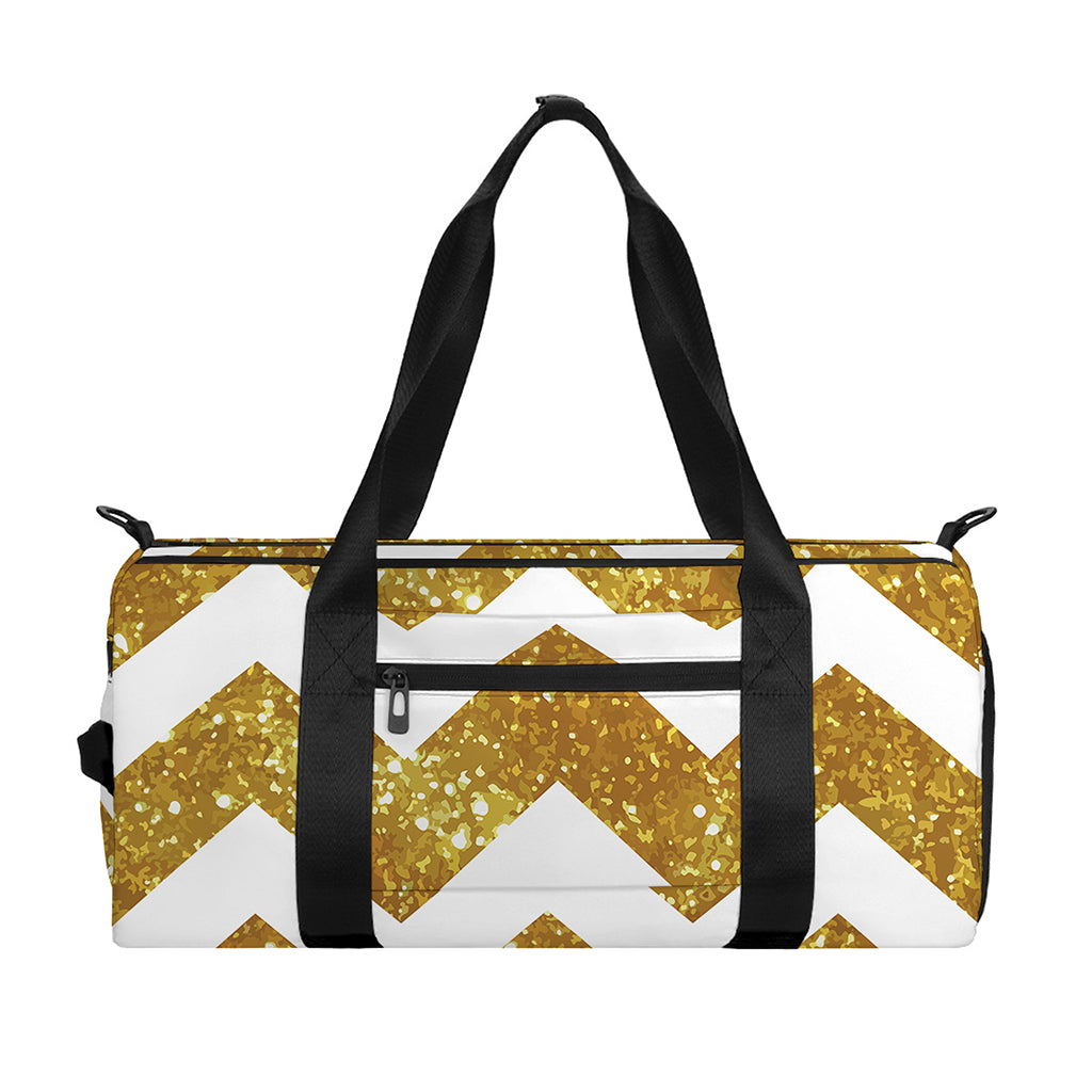Gold And White Chevron Pattern Print Gym Bag
