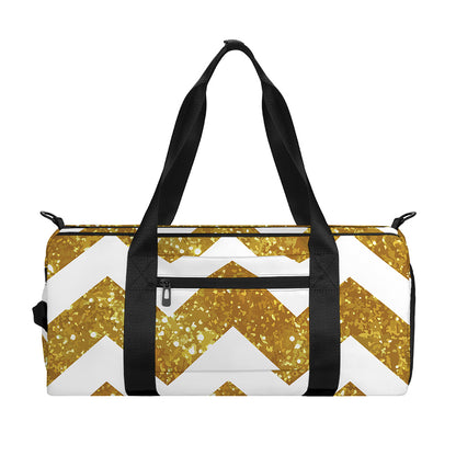 Gold And White Chevron Pattern Print Gym Bag