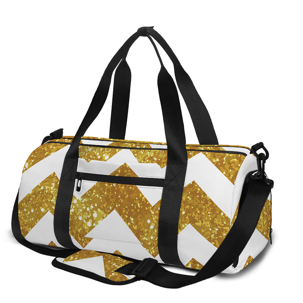 Gold And White Chevron Pattern Print Gym Bag