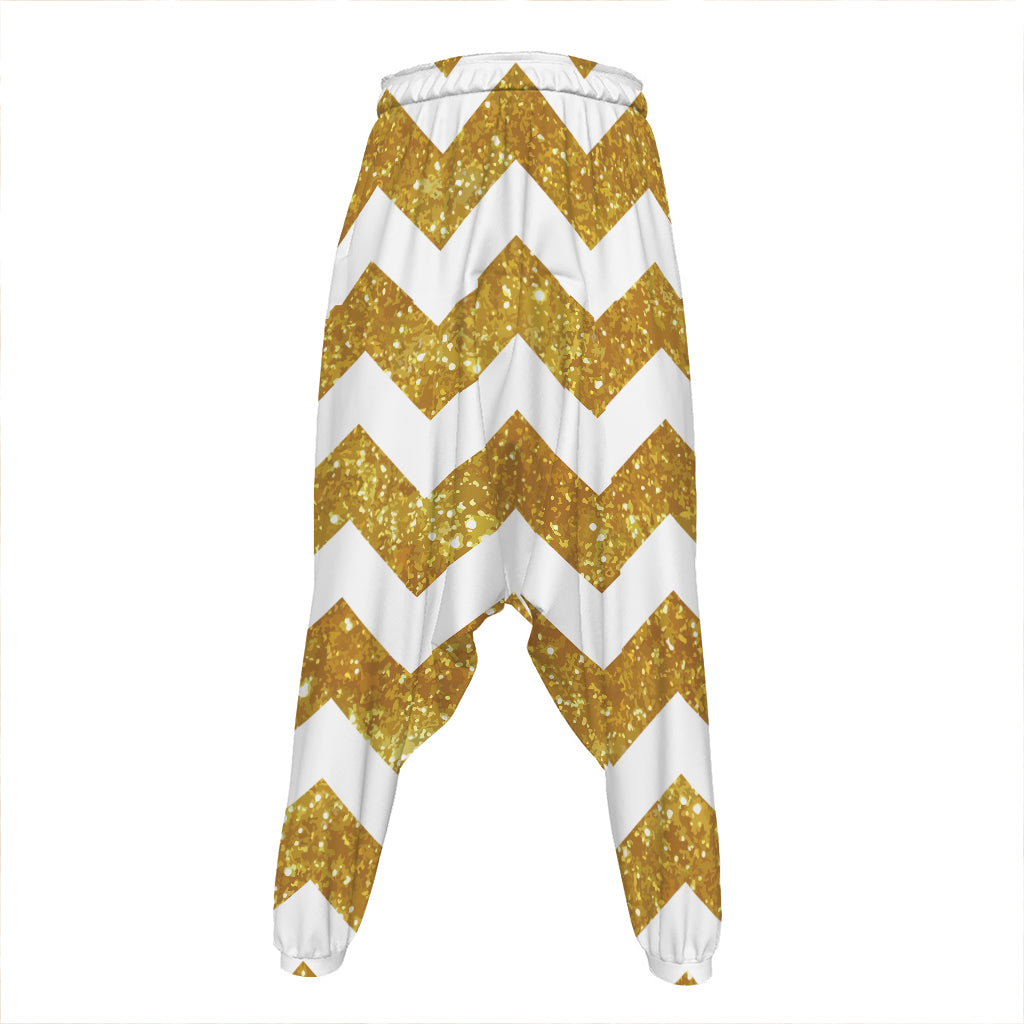 Gold And White Chevron Pattern Print Hammer Pants