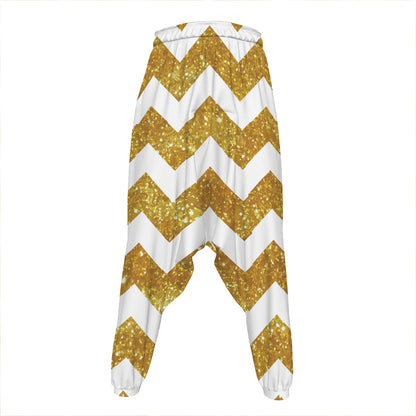 Gold And White Chevron Pattern Print Hammer Pants