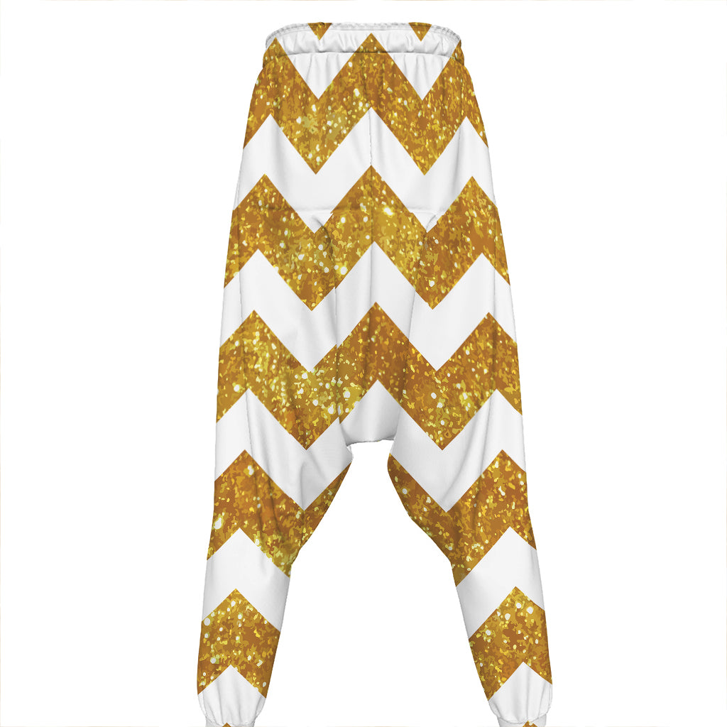Gold And White Chevron Pattern Print Hammer Pants