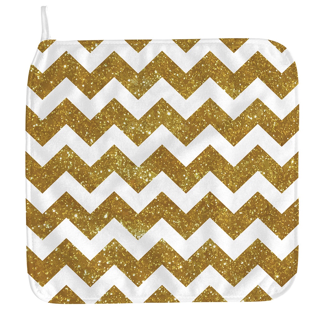 Gold And White Chevron Pattern Print Hand Towel