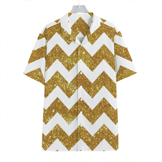 Gold And White Chevron Pattern Print Hawaiian Shirt