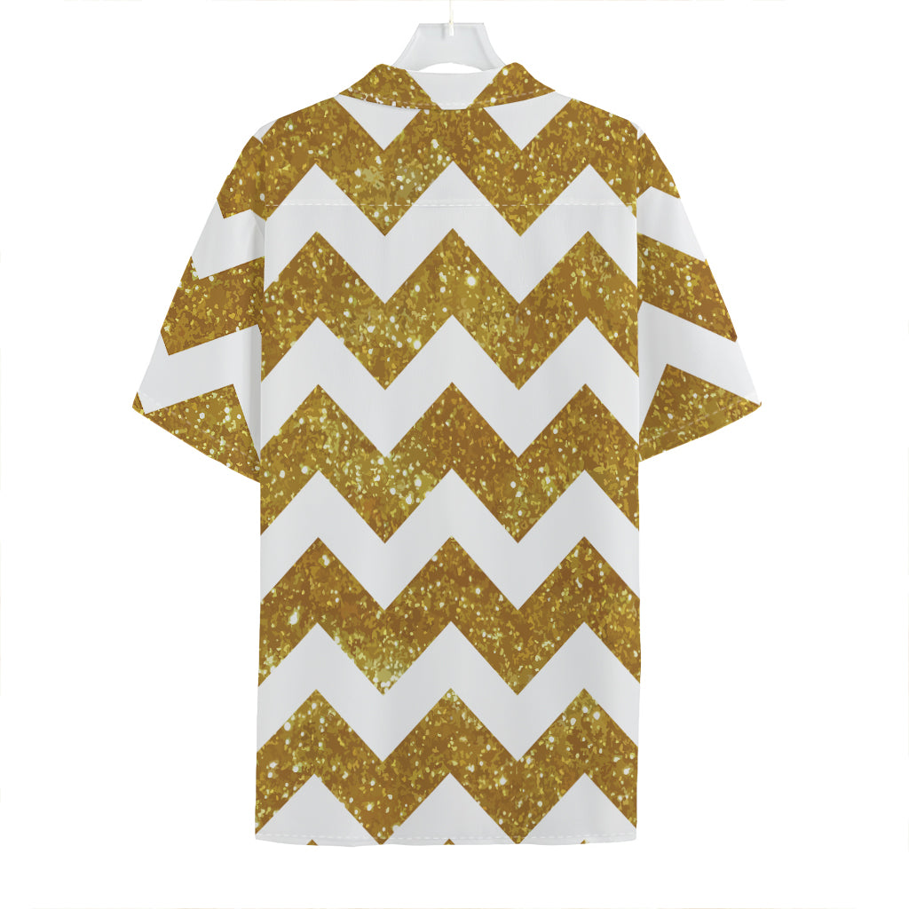 Gold And White Chevron Pattern Print Hawaiian Shirt