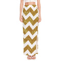 Gold And White Chevron Pattern Print High Slit Maxi Skirt