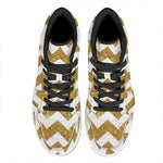 Gold And White Chevron Pattern Print High Top Leather Sneakers