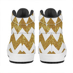 Gold And White Chevron Pattern Print High Top Leather Sneakers
