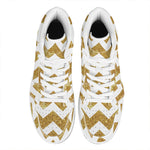 Gold And White Chevron Pattern Print High Top Leather Sneakers