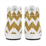 Gold And White Chevron Pattern Print High Top Leather Sneakers