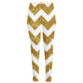 Gold And White Chevron Pattern Print High-Waisted Pocket Leggings