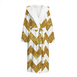 Gold And White Chevron Pattern Print Hooded Bathrobe