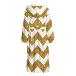 Gold And White Chevron Pattern Print Hooded Bathrobe