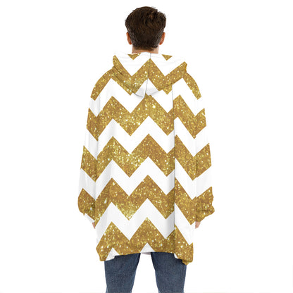 Gold And White Chevron Pattern Print Hoodie Blanket
