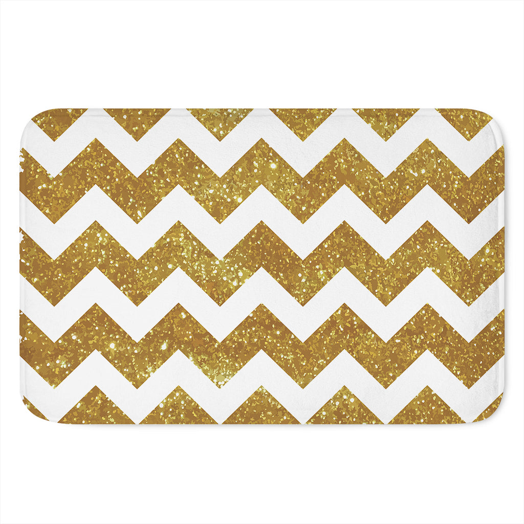 Gold And White Chevron Pattern Print Indoor Door Mat